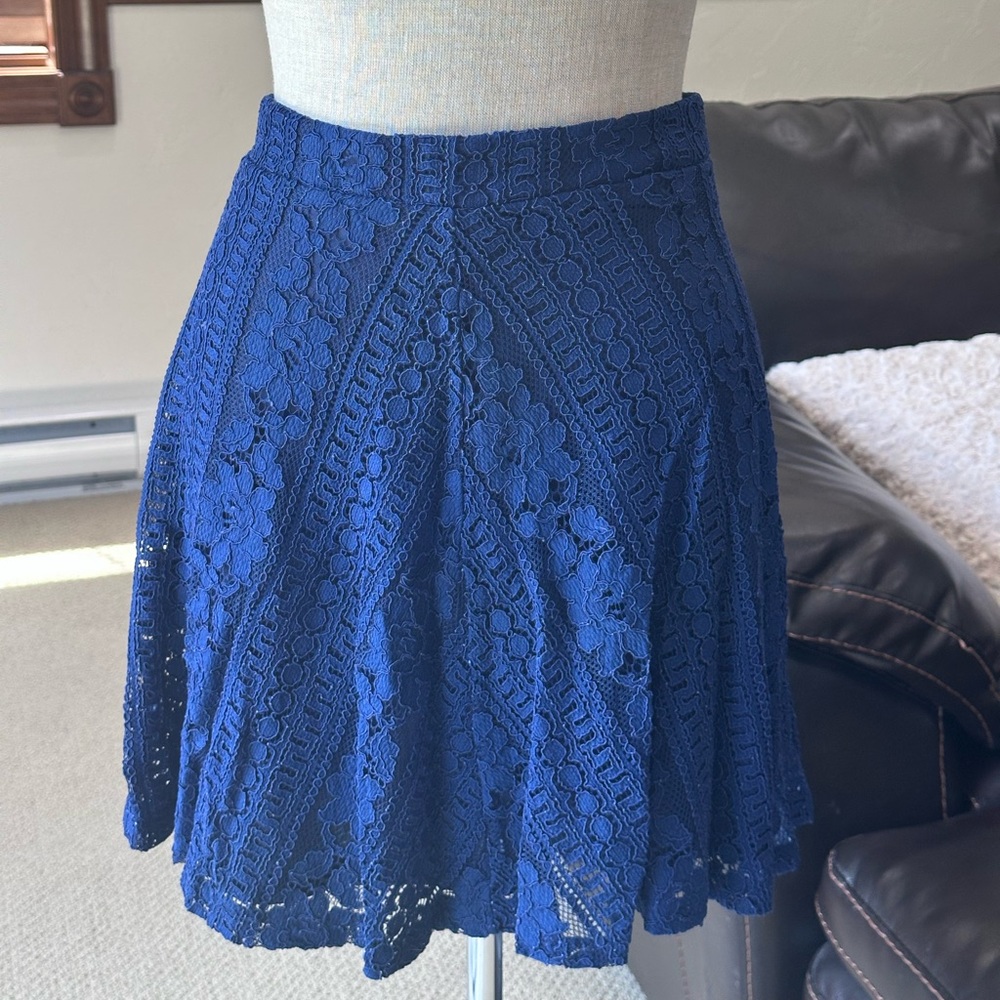 Alya Blue Midi A-Line Skirt Casual